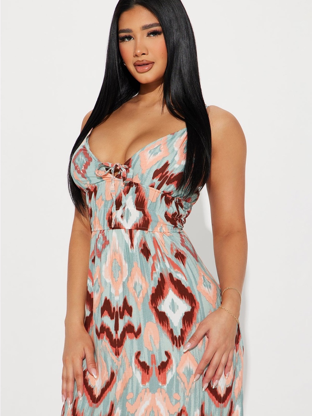 Fashion Nova Aqua & Coral Ikat Maxi Cover-Up Dress XL